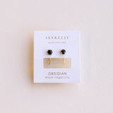 Huggies Earrings - Obsidian / Gold