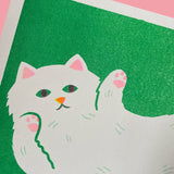 Stretching Cat Medium Riso Print