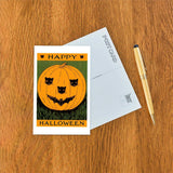 Found Image Press Postcard -  Pumpkin with Cats & Bats