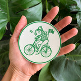 Feminist Bumper Sticker with Fish Riding Bicycle
