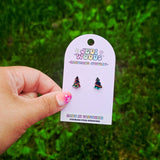 Faux Stained Glass Christmas Tree Stud Earrings