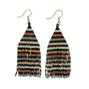 Ink & Alloy Earrings Lexie Horizontal Lines Beaded Fringe Highlands