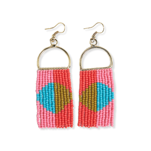Ink & Alloy Earrings Allison Vertical Stripes Beaded Fringe - Tomato Red