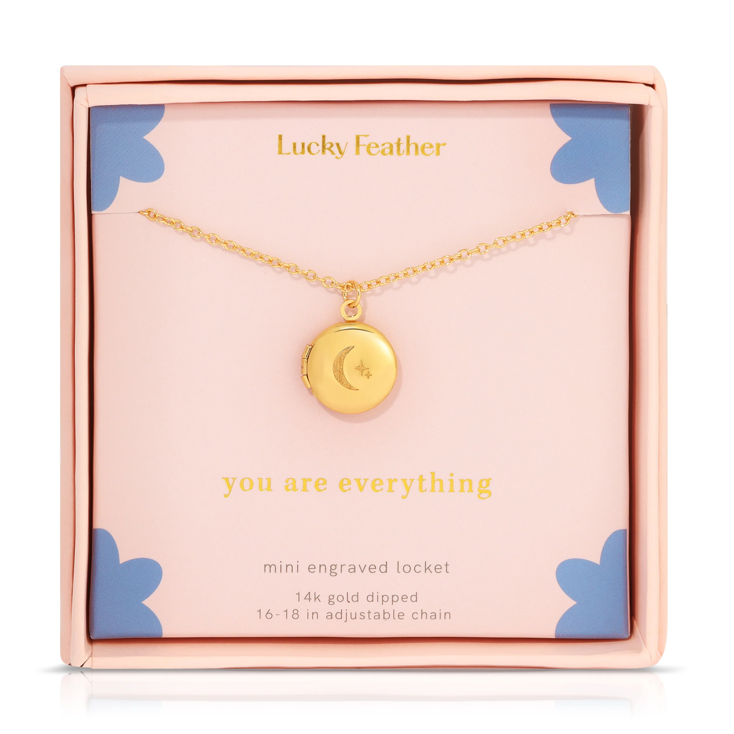 lucky feather moon star mini locket necklace