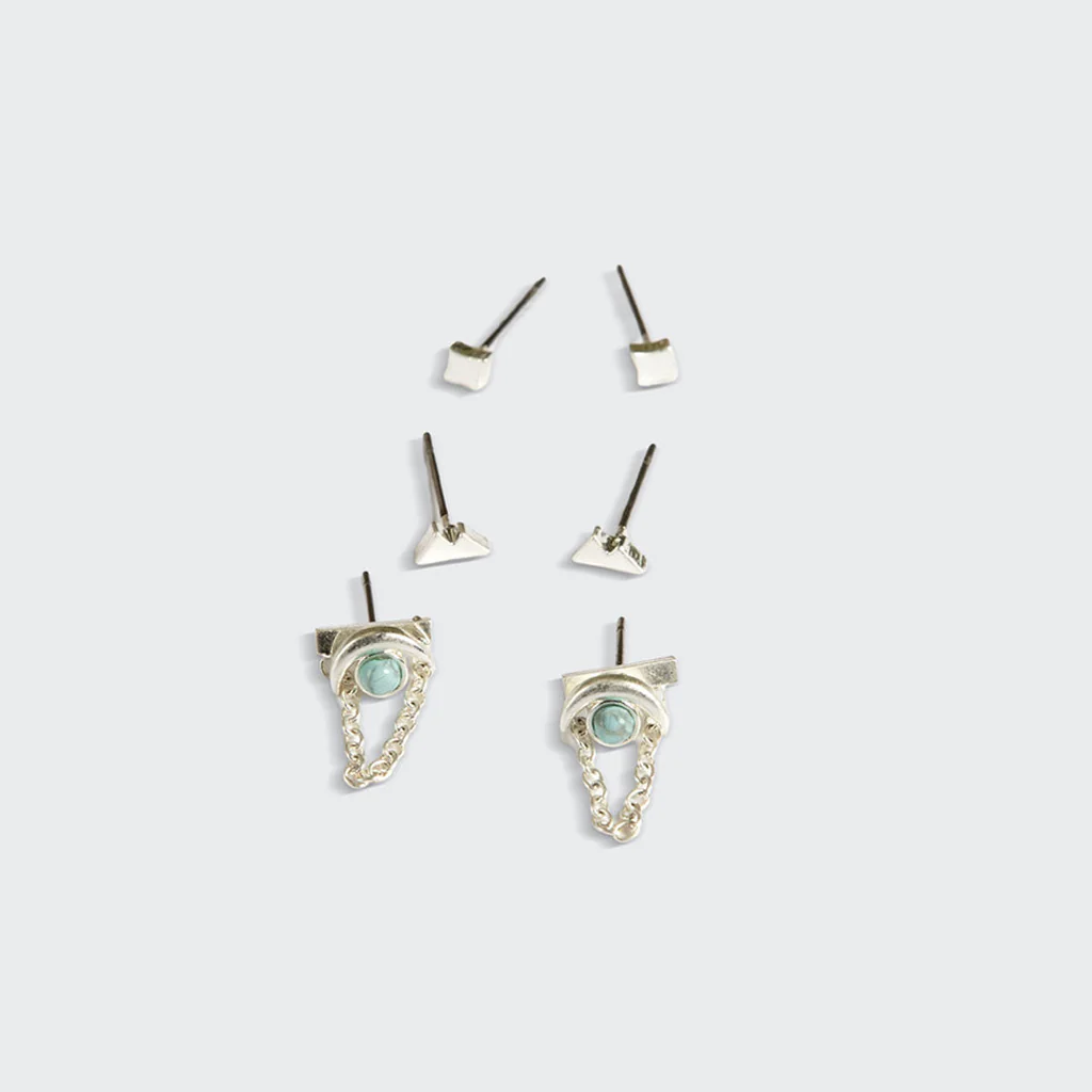Scout Curated Wears Stud Trio Ear Jacket Set -  Mountain / Blue Howlite / Silver