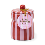 6.5 oz. Striped Cabana Candle w/ Lid -  Red/Pink - Pink Peppermint