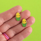 Enamel Stud Earrings -  Corn