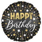 18" Satin Black/Gold Happy Birthday Balloon