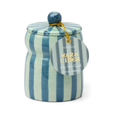 6.5 oz. Striped Cabana Candle w/ Lid -  Blue/Navy - Warm Cider