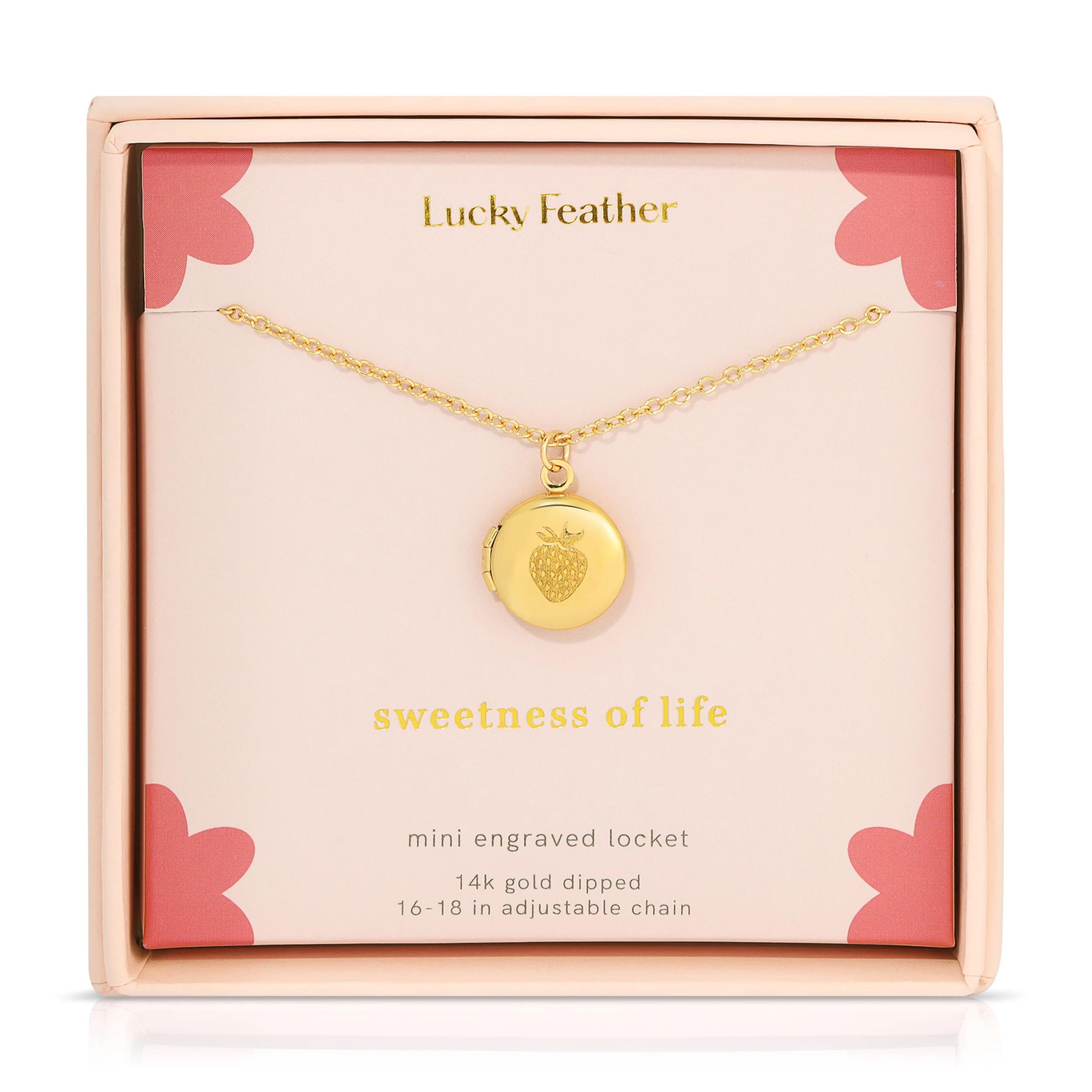 lucky feather strawberry mini locket necklace