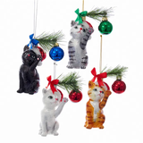 Kurt Adler Glass Christmas Cat Ornament - Assorted