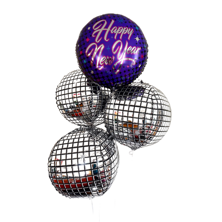 Foil New Year's Eve balloon and disco ball balloons available for pick up in Columbus, Ohio 