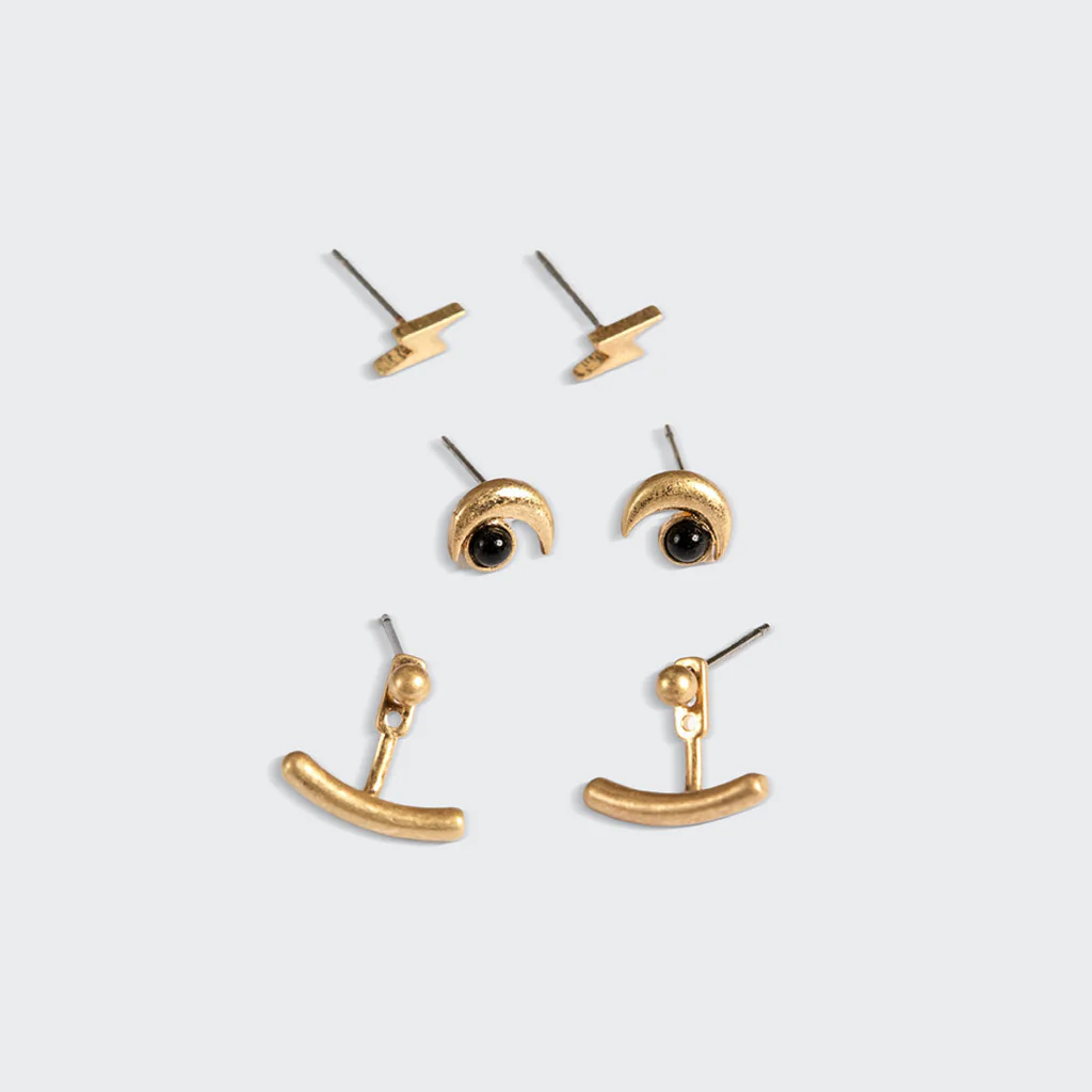 Scout Curated Wears Stud Trio Ear Jacket Set -  Moon / Black Spine / Gold