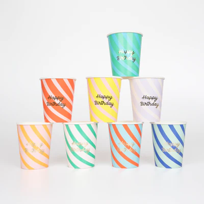 Meri Meri Stripe Happy Birthday Cups