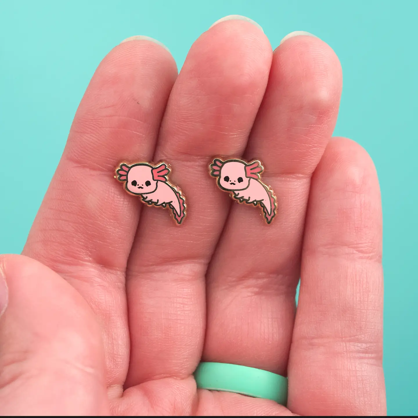 Enamel Stud Earrings -  Axolotl