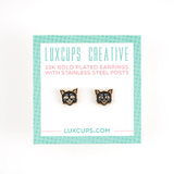 Enamel Stud Earrings -  Black Cat
