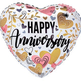 17" Anniversary Metallic Hearts and Leaves Balloon