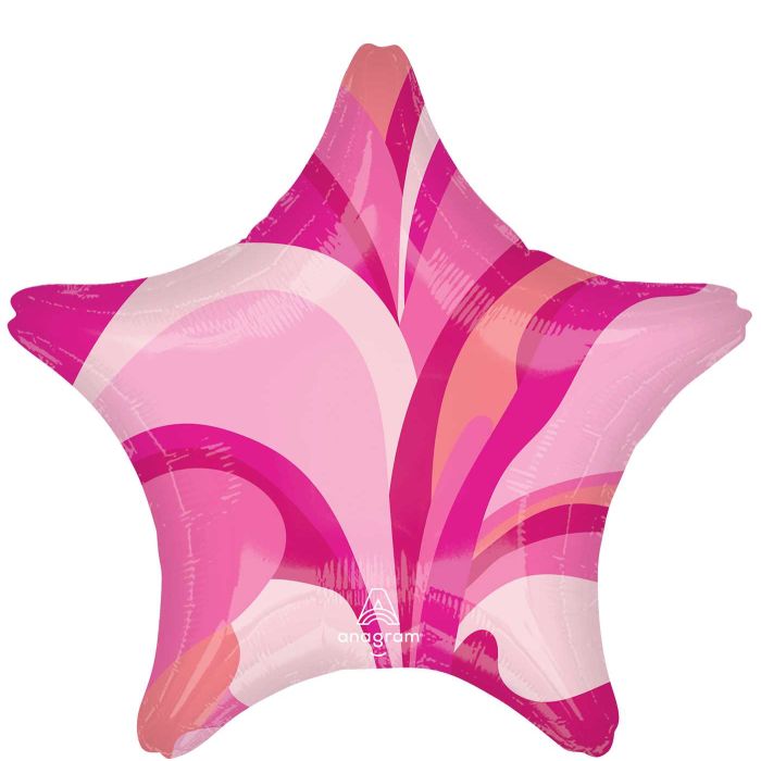 18" Pink Macro Marble Star Foil Balloon