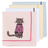 Set of four napkins with a cat design on a pink background
