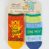 Blue Q Baby Socks Set of 2 Pairs - One Tough Customer/ Reflecting on My Behavior Baby Socks
