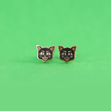 Enamel Stud Earrings -  Black Cat