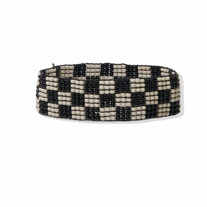 Ink & Alloy Stretch Beaded Bracelet - Lane Checkered: Black