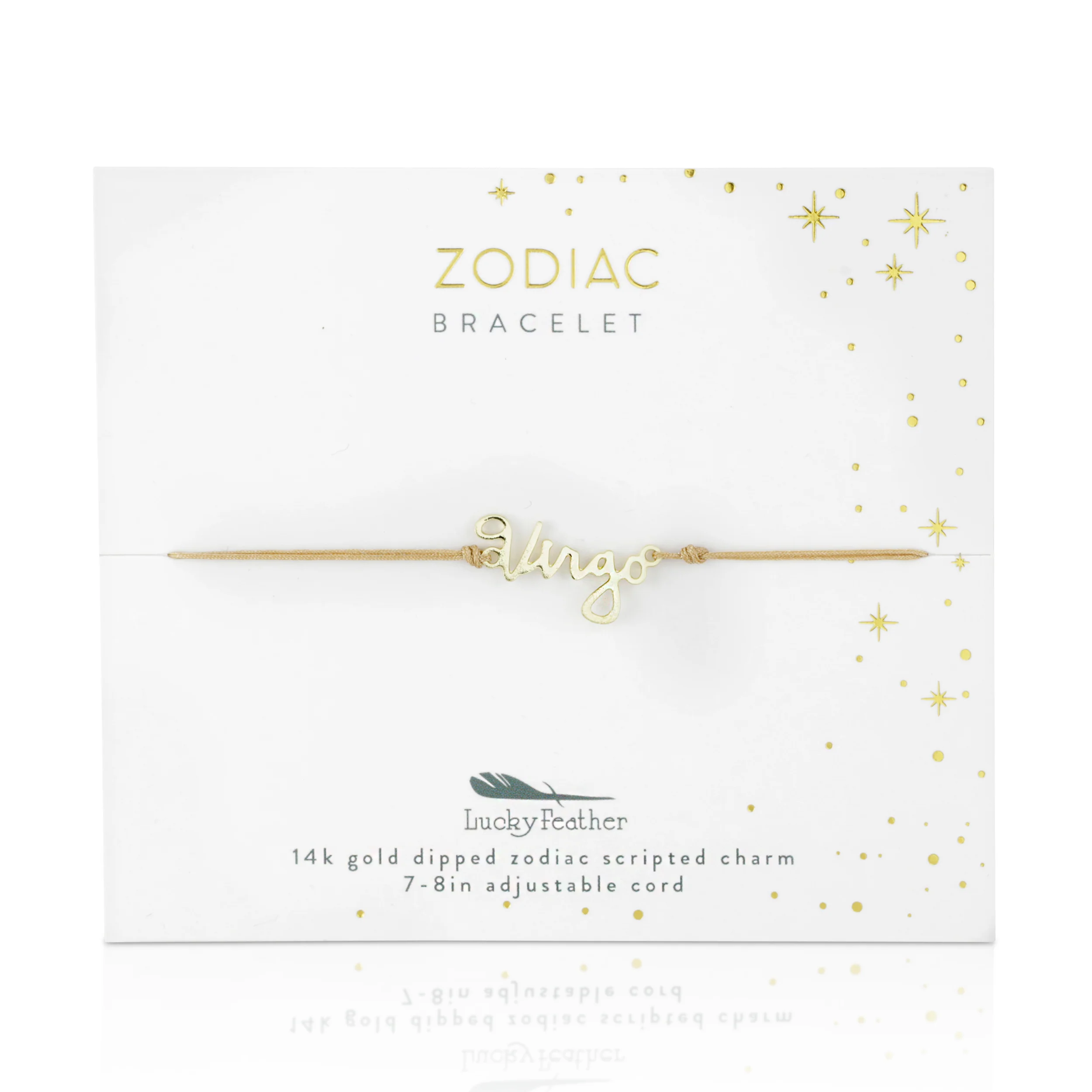 Lucky Feather Script Zodiac Cord Bracelet - 14k Gold
