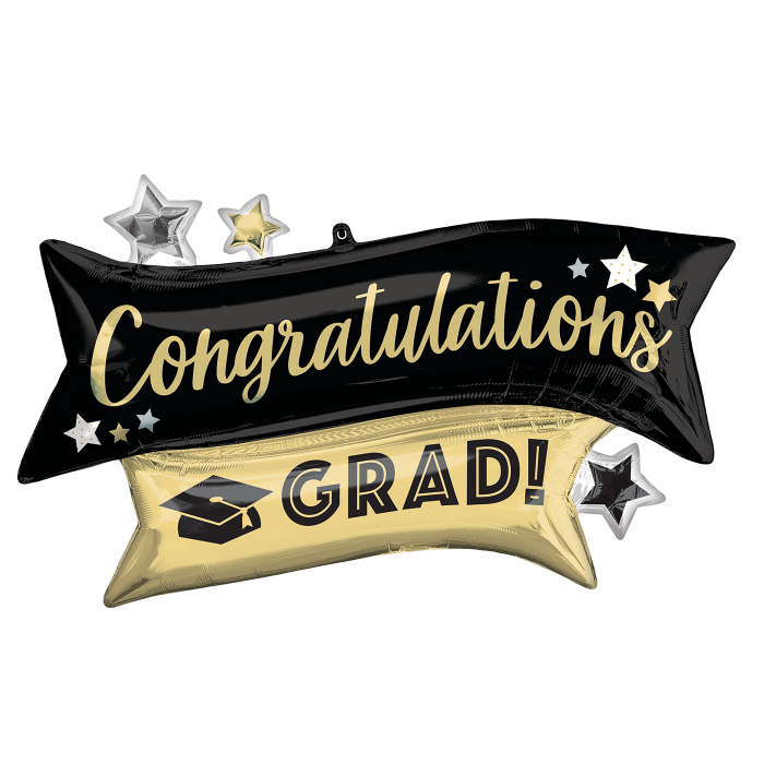 38" Supershape Congratulations Grad Gold & Black Balloon