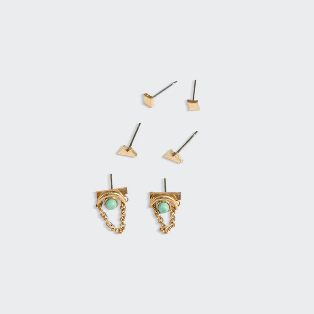 Scout Curated Wears Stud Trio Ear Jacket Set -  Mountain / Turquoise / Gold