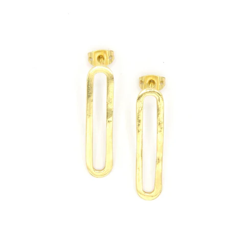 Elongated Loop Brass Stud Earrings