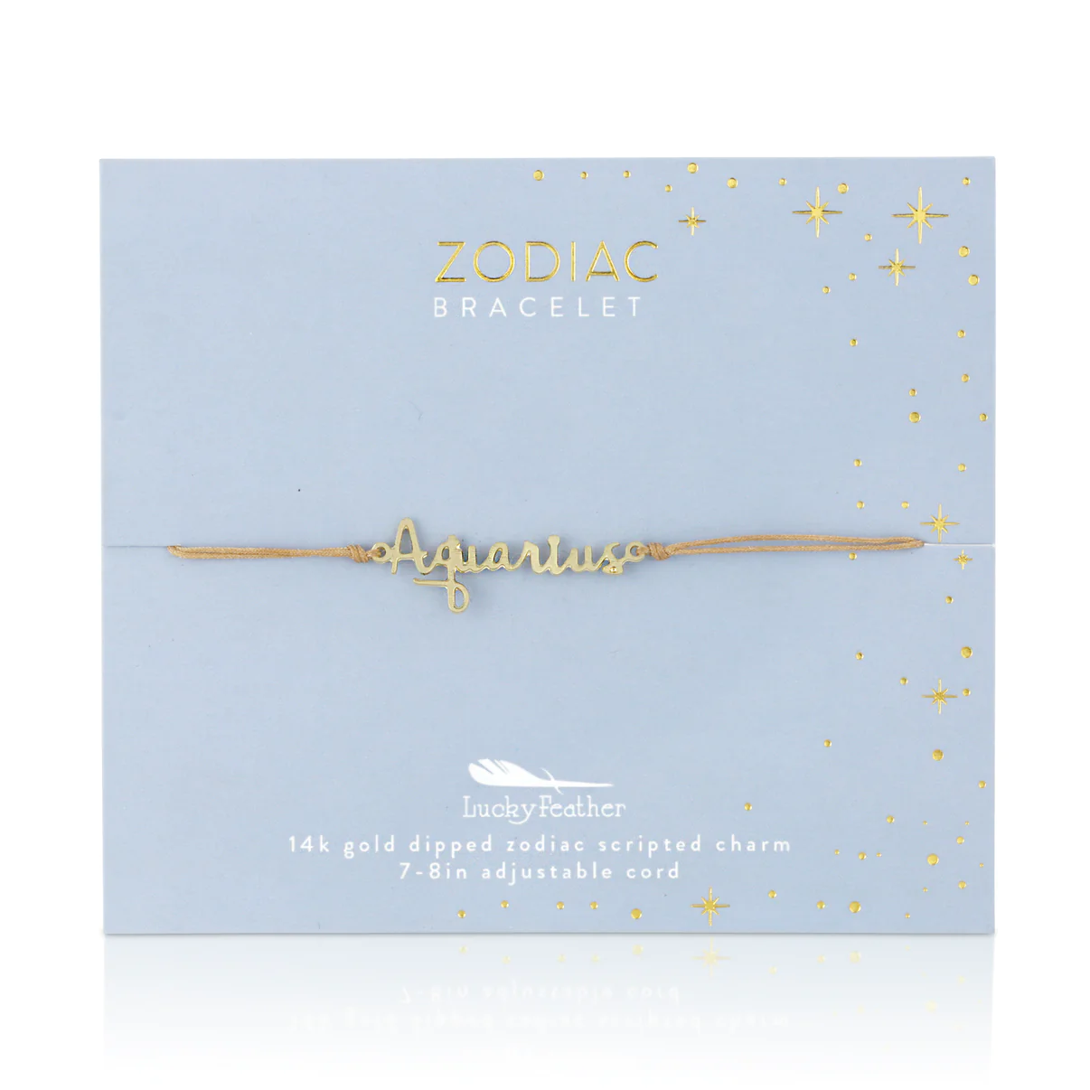 Lucky Feather Script Zodiac Cord Bracelet - 14k Gold