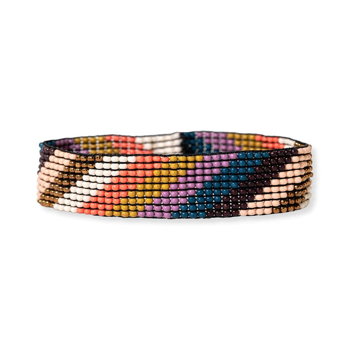 Ink & Alloy Stretch Beaded Bracelet - Lane Diagonal Stripe: Coral