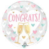 16" Clearz Congrats Hearts & Champagne Balloon