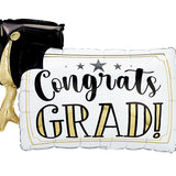 36" Rectangle Congrats Grad w/ Mortarboard Foil Balloon