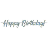 Holographic Silver Sparkle Happy Birthday Streamer Garland