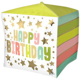 Happy Birthday Gold Stars and Colors Cubez Balloon