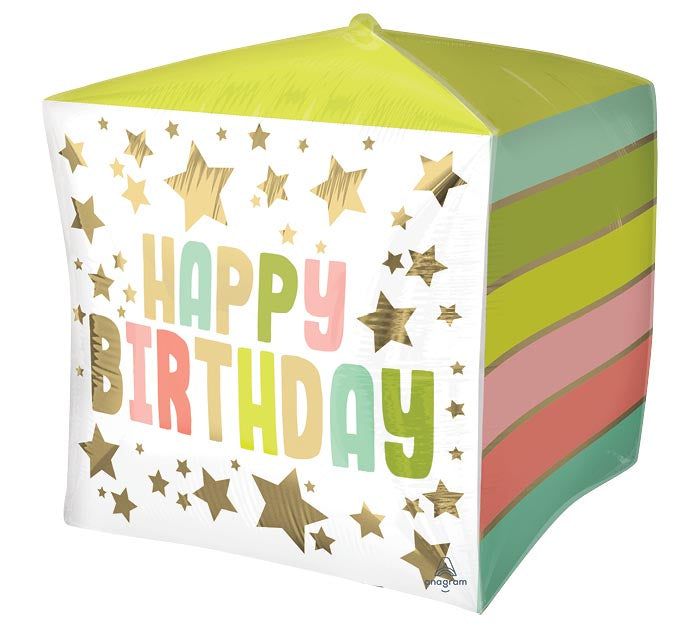 Happy Birthday Gold Stars and Colors Cubez Balloon