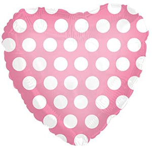 18" Pink and White Dot Heart Balloon