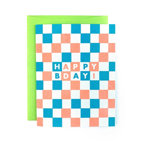 Checkers - Happy Bday! - Risograph Greeting Card