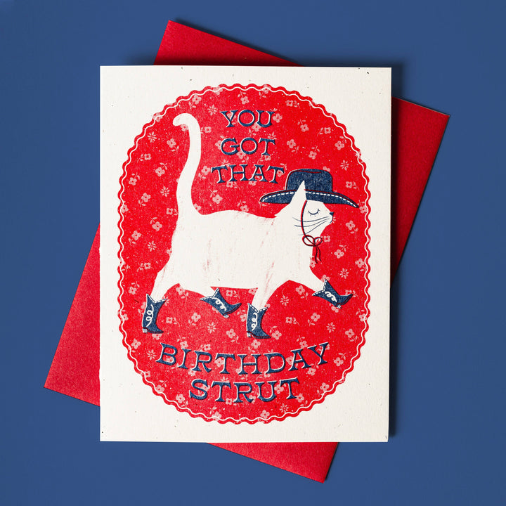Bromstad Printing Birthday Card Strut Cat