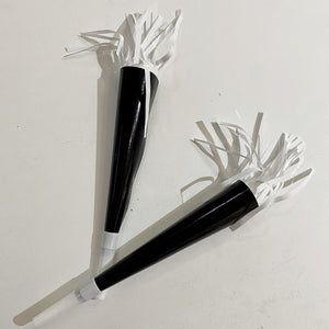 Black Fringed Paper Horns, set of 2.
