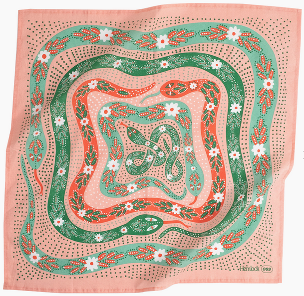 Handker Hemlock bandana pink green snakes