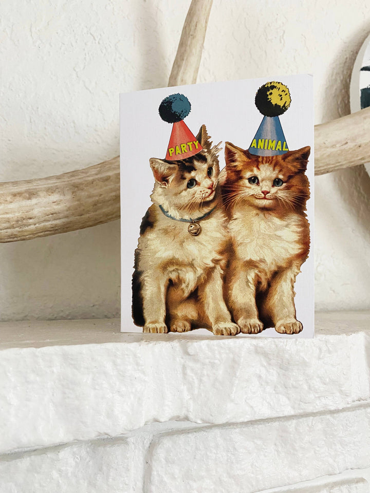 Coin Laundry Birthday Card Cat Party Hat Animal