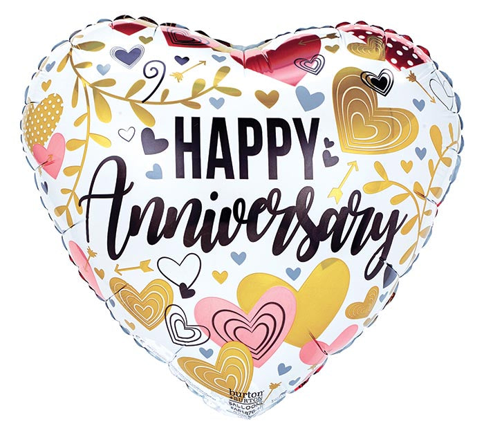 Anniversary Metallic Hearts And Leaves Foil Balloon