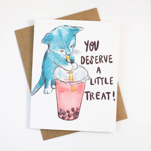 Boba Tea Kitten Treat Yourself Greeting Card