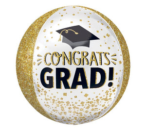 Congrats Grad Gold Glitter Orbz Balloon