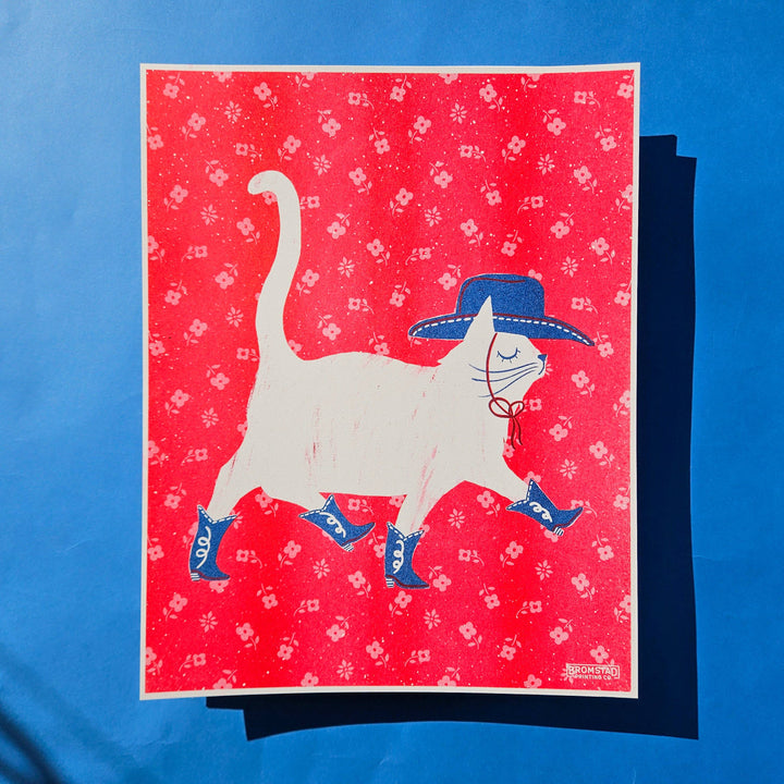 Bromstad Printing Art Print Cowboy Cat Strut