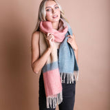 Color Block Soft Faux Mohair Scarf - Pink/Sage