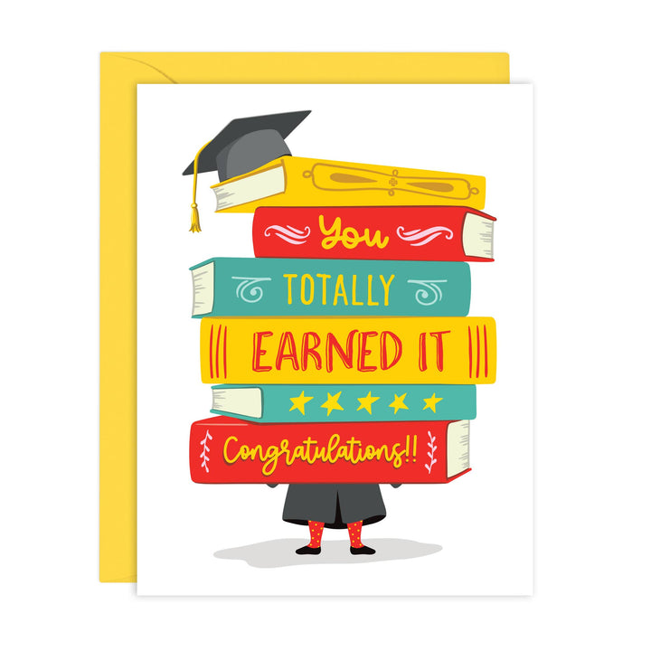 You Totally Earned It - book pile graduation card