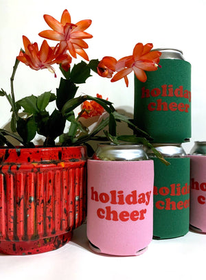 Holiday Cheer- Screen-Printed Can Cooler - Pink